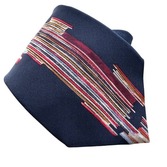 Halston Heritage Other - Halston III vintage 80s 100% silk retro striped tie 4” w navy blue red